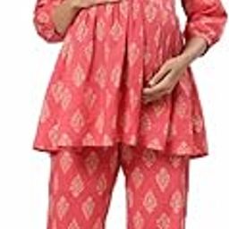 Jaipuri Printed 100% Cotton Maternity Nursing and Feeding Night Suit/Kurta Pant | Nursing Zippers | Pre and Post Pregnancy-image-43