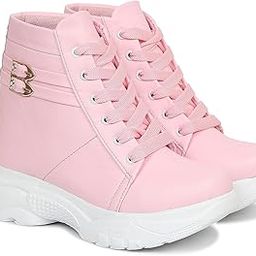 Women's Boots Solid Design Lace Up Comfortable High Heel Casual Boots Outdoor Walking for Girls (Size UK5, Pink)-image-65