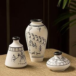 ExclusiveLane Earthenware Terracotta Pots Flower Vases for Living Room (8.9 cm x 8.9 cm x 15.2 cm, White)-image-8