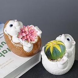 ATORSE Ceramic Animal Planter Tabletop Decor Cute Flowerpot for Home Indoor Outdoor Brown-image-25