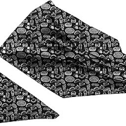 Black Pizza Pasta Printed Satin Neckwear Ascot and Matching Pocket Square Set for Men-picture-12
