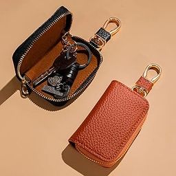 Car Key Case(Pouch) Protection Leather Wallet Car Smart Keychain Coin Holder Auto Remote Car Key Holder For Women And Men, No more forgetting key Gifts For Men(8.5X5.2Cm), (Caramel with golden zip)-image-69
