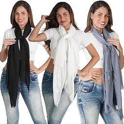 Women and Girls Scarfs Stoles Combo Set-Size 65x185cms-Soft Comfortable Cozy Viscose Cotton Scarfs Stoles Summer and Winter-Suitable size Hijab-Easy to dry Stylish Black white Grey Colour-image-65