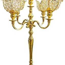 Extreme Karigari Decorative Brass Gold Plated Five Arm Beautiful Glass Lotus Flower Design Candle Holder Stand for Home & Hall Decore (18.5 inch * 18.5 inch * 35 inch)(Size:XLarge)-image-28