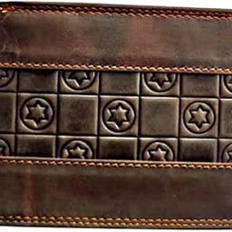 Men's Genuine Leather Wallet, Brown, Star Pattern Embossed Design-image-130