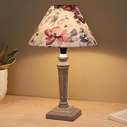 tu casa Hand Carved Equine Mangowood Table Lamp for Home Decoration, Bedroom, Living Room, Lounge, Office, Festival Gifting, Study Table (Cobra Saffron Print with Satin Shade) H - 15" / No Blub-picture-23