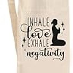 ThePrintFactory Inhale Love Exhale Negativity Cotton Yoga Mat Bag/Cover with Shoulder Strap - Cotton Material (Off White)-image-99