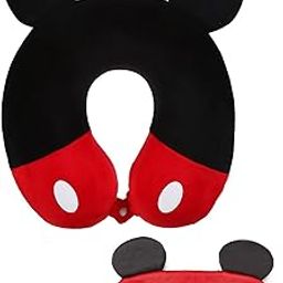 Super Soft Valvet U Shape Mickey Mouse Neck Pillow and Blind Sleeping Eye Mask for Men Women Girls Boys Kids - Combo, Velvet, Pack of 2-38