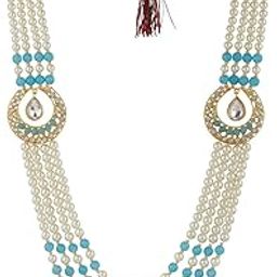 PLUS® Designer Traditional Long Groom Mala Moti Neckalce Set | Pearls Necklace For Men Golden | Wedding Groom Mala | Moti Necklace-image-23