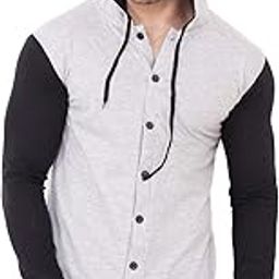 Men's Cotton Hooded Neck Slim Fit T-Shirt (Black and Grey, Large, AHF_768_L)-image-43