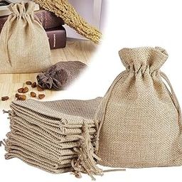 Premium (7 X 5.4 inch) Jute Linen Potli Bags Pouch Best for Wedding,Party Supply Gift Bags Pouch (Set of 12, Beige)-image-33