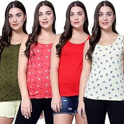 Women's Super Combed Cotton Rib Fabric Slim Fit Tank Top-Pack of 4-image-86