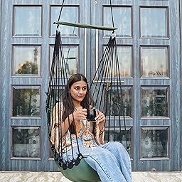 Jhula for Balcony/Swing for Balcony/Swing for Adult/Jhoola for Home/Wooden Swing Indoor/Hammock Swing/Suitable for Indoor & Outdoor/ 120Kgs Weight Bearing Capacity (Green) by Patiofy-24