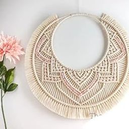 Alamcraft Macrame Wall Hanging Moon Dream Catcher | Boho Decor Woven Art Bohemian Hanging with Fringes for Gift, Bedroom Living Room, Home Decoration, 16" H x 18" W, Off-White, 1-Piece-image-98
