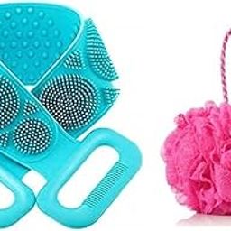 Silicone Body Back Scrubber, Double Side Bathing Brush for Skin Deep Cleaning Massage & Loofa Bath Shower Loofah Sponge Pouf Body Scrubber Exfoliator-image-49
