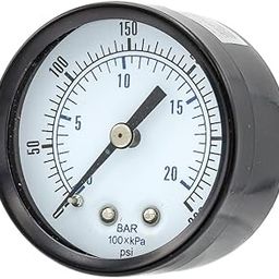 Dry Center Back Mount Pressure Gauge with 2" Dial, 0-300 PSI, 1/4" Male NPT Connection, Chrome Bezel, Brass Internals and Plastic Lens (1)-12