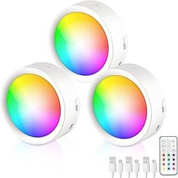 LUMENBAO - Rechargeable Puck Light with Wireless Remotes, 13 Colors Dimmable LED Under Cabinet Lights, Magnetic Closet Lamp, Under Counter Lights for Kitchen,-14