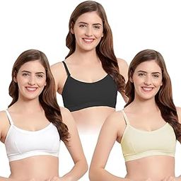 Medium Impact Sports Bra for Women | Daily Use | Non-Wired | Non-Padded | Seamless Bra | Full Coverage | Suitable for Gym,Yoga,Workout (Pack of 3, White,Black,Beige)-image-3