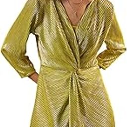Athena Neon Green Pleated Front Twisted Dress-image-40