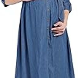 Womens Plain Maternity Dress with Cotton Denim Fabric, Easy Breast Feeding Dress, Dress with Zippers for Nursing Pre and Post-image-10