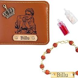 Your Name Customized Leather Men's Wallet with Name Rakhi, Personalized Gifts-image-97