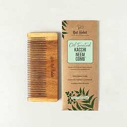 Nat Habit Kacchi Neem Wooden Comb, Soaked In 13 Herbs, Neem & Sesame Oil For Men & Women Daily Styling & Detangling (Fine Tooth Small Size) Pack of 1-picture-2