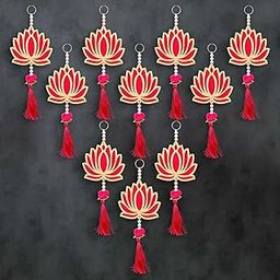 eCraftIndia Lotus Flower Decorative Wall Hanging for Home Decor (Pack of 10) - Lotus Hangings for Main Door Entrance, Pooja Room, Temple - Wedding, Ganpati Navratri Diwali Decoration Items-image-23