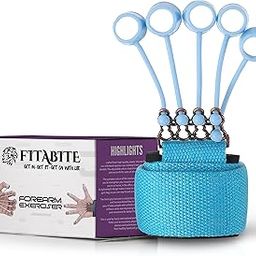 FITABITE Finger Strengthener Forearm Exerciser Hand Gripper Strength Trainer Hand Yoga Resistance Band Home Exercise Stretcher Climbing Strengthener Guitar Stretcher For Men Women And Children (BLUE)-image-1