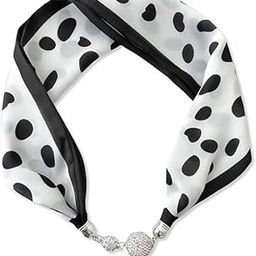 Women Silk Scarf Necklace Magnetic Buckle with Rhinestone Small Neckerchief Clavicle Chain Headdress Pendant Scarf (Black Dot 2)-image-29