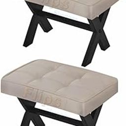 FLIPSSHOPPEE Ottoman Stool Set of 2 Vanity Stool Velvet Foot Rest Makeup Stool Small Chair for Vanity Modern Padded Seating Stool for Makeup Room Living Room Bedroom Office Gray-picture-32