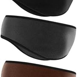 Ear Warmers Headband, 3 Pack Earmuff Headband Fleece Earmuffs Running Headband Winter Ear Covers Moisture Wicking Sweatband Ski Sport Headband for Men & Women (Black+Gray+Dark Brown)-image-73