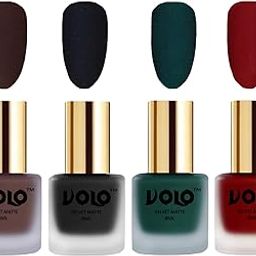 Volo Velvet Dull Matte Posh Shades Party Girl Range Nail Polish Sets(Chocolate Brown, Black, Dark Green, Tomato Red 32 ml) Pack of 4-image-86