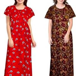 Women's Pure Cotton Nightwear Casual Nighty (Rose Gold RED BALOON-12 L)-image-28