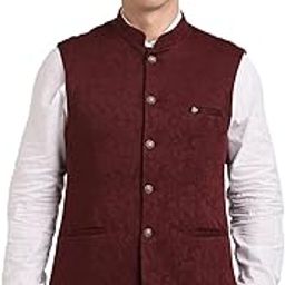 Men Poly Rayon Spandex Maroon Dobby Print Formal Nehru Jacket-picture-24
