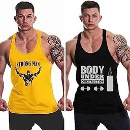 Men's Gym Vest - Sleeveless Shirt for Casual Wear, Gym, and Sports - Breathable and Comfortable, Lightweight, | Colour: Black Yellow | Material : Polyester Blend | Size XXL | Pack of 2-518-image-88