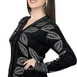 Women Woolen Round Neck Cardigan Sweater Rabbit Soft Wool Hair Cardigan Winter Wear Pure Wool Cardigan for Women Free Size Cotty Warm Cardigans with Side Pockets-image-72
