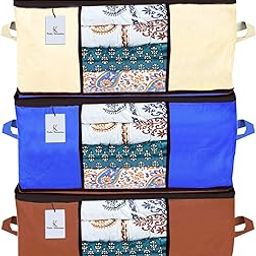 Kuber Industries Underbed Storage Bag|Storage Organiser|Blanket Cover |Storage Bag For Clothes Large|Set of 3 (Ivory,Royal Blue,Dark Brown)-24