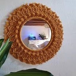 GUL DECOR | Handmade Cotton Macrame Wall Hanging Mirror with Boho Fringes, Bohemian Art Decorative Aina for Make-Up, Dressing, Living Room, Bedroom, Off-White, Dia 18 Inches, Style 18-image-73