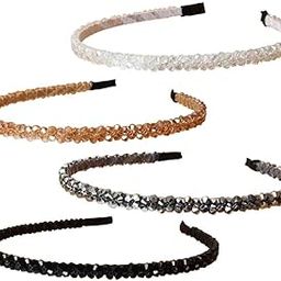 4 PK Crystal Rhinestone Headbands for Women Girls Double Rows Sparkly Beaded Hair Hoops Clear Black Weave Narrow Hair Bands Hair Accessories (Color A)-image-68