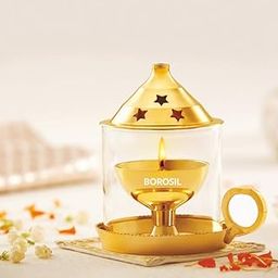Borosil Small Size Mangal Diya Decorative Brass Glass Oil Lamp | Tea Light Holder | Diya with Borosilicate Glass | Puja Dia for Mandir | Lantern Diya with Glass Cover-image-47