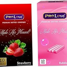 ProLove Premium Dotted Condoms, Strawberry and Bubble Gum Flavours, 10 Pieces-image-86