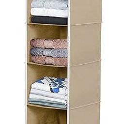 Kuber Industries 4 Shelf Closet Hanging Organizer, 4 Tier Closet Wardrobe Organizer Clothes Storage Hanger for Family Closet Bedroom, Foldable and Universal Fit (Brown)-KUBMART15323-40