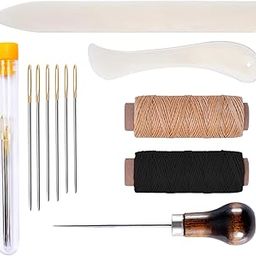 CoolShef 12Pcs Book Binding Kit – Leather Craft Tools with Bone Folder, Waxed Thread, Awl & Large-Eye Needles | Stitching Tools for Tailoring and Handmade Bookbinding Crafts-image-3