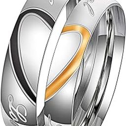 Black and Golden Metal Half Heart Love Ring for Men and Women(Set of 2)-image-78