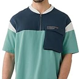 the souled store Bliss Men and Boys Short Sleeves Round Neck Green Colourblock Cotton Oversized Zipper Polos-picture-43