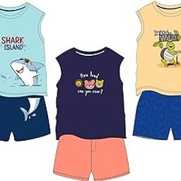 Baby Boys Pack Of 3 Sleeveless Printed Tank Top & Shorts Set 100% Cotton, L (6 to 12 Months)-image-36