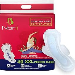 NARII Period Care XXL Enrich with Neem-Safflower Sanitary Pads for Women, Rash Free, Anti Tan, Skin Friendly, Double Wing Shape, Advanced Leak Protection, XX Large, 320mm | 40 Pads-image-29