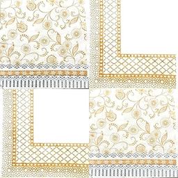 Silk Touch Printed Paper Napkins (50 Pulls Per Pack, 200 Sheets, 33 X 33 cm) | Pack of 4 Printed Tissues | 2 PLY Table Napkins | Party Essential | Floral and Geometric Patterns, Gold and Silver-17