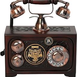 Decor Antique Copper and Brown finsh Telephone Brass and Wooden Carving workes Telephone (Non Working)-20