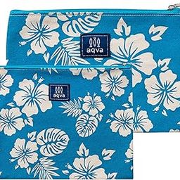 AQVA Set of 2 Stylish Printed Handmade, Eco Friendly Cotton Canvas Pouch,Small Makeup Bag, Multi-Function Travel Bag, Toiletry Bags, Beach, Organizing, Essentials (Jardin Turquoises)-18